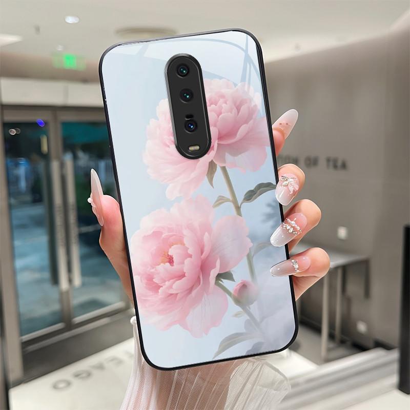 Cute Cartoon Cats Flower Case For Xiaomi Mi 9T Redmi K20 Pro Poco F2 Tempered Glass Phone Case Protective Back Cover Hard Shell