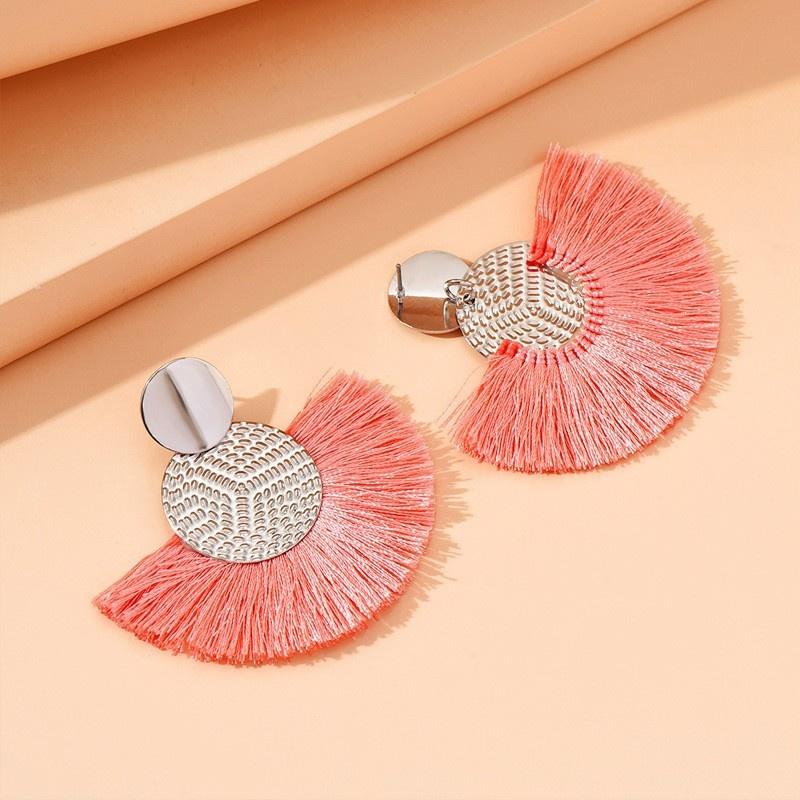 1 Pair Fashion Bohemian Style Fan-shaped Tassel Dangle Earrings For Women Girls Statement Drop Earrings Zircon Accessories