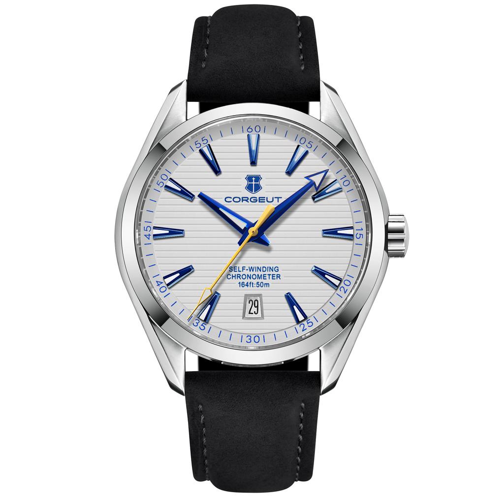 Corgeut 41mm NH35 Automatic Mechanical Watch for Men Stainless Steel Sapphire Glass Water Resistant Luminous Calendar