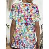 Large size women's T-shirt with colorful watercolor polka dot pattern and front pockets