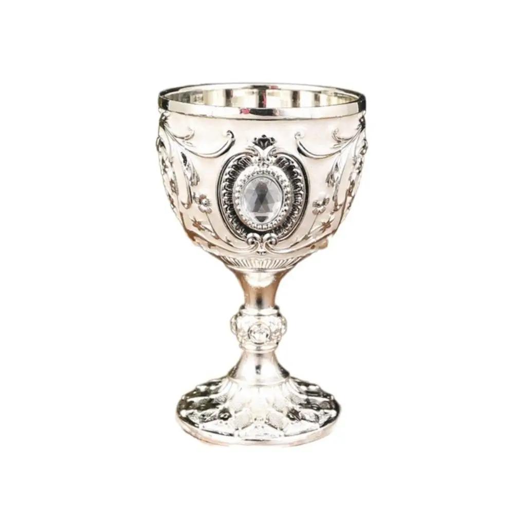 European Style Drink Cup Embossed Vintage Metal Wine Cup Diamond-encrusted Goblet Anti-break Chalice Party