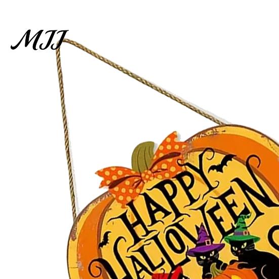 Outdoor Door Hanger Happy Halloween Sign, Spooky Wooden Pumpkin Front Waterproof Sign for Farmhouse Porch Wall Hanging Decor Wreath Alternative