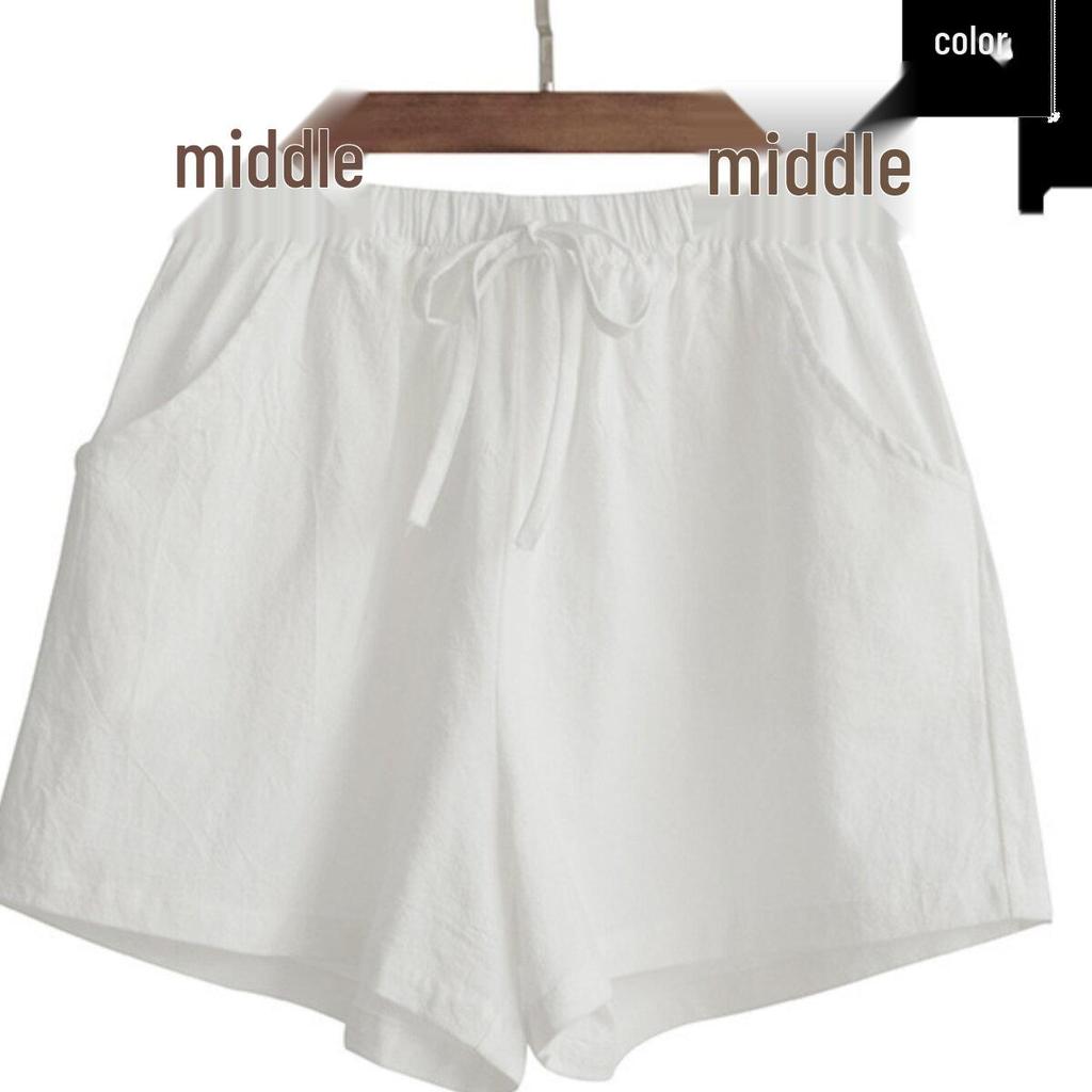 Damen-Shorts aus Baumwoll-Leinen-Mischgewebe mit weitem Bein: Trendige, lässige Bermudas für Frühling/Sommer – für Sport oder Zuhause.