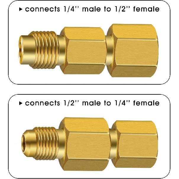 6 Pieces 6015 R134A Brass Refrigerant Tank Adapter to 1/2 Inch Male | R12 Fitting Adapter 1/2 Female to 1/4 Male Flare Adaptor Valve Core and 6014