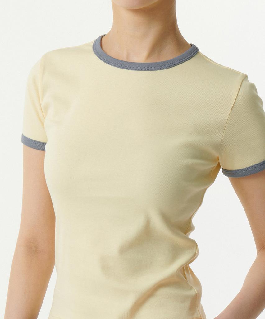 MUSINSA STANDARD WOMAN Women'S Slim Crew Neck Ringer T-Shirt [Lemon/Grey]