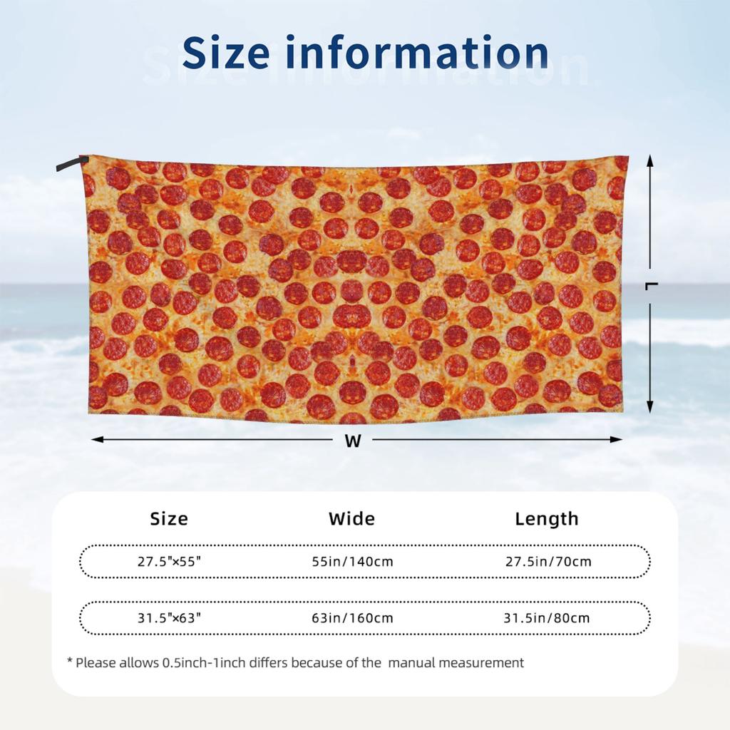 Realistic Pepperoni Pizza Pattern Beach Towel Soft Microfiber Quick Dry Absorbent Quick Towels For Pool