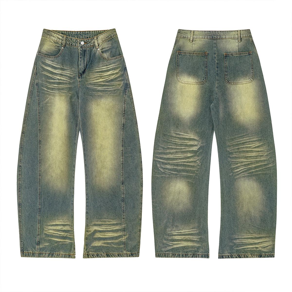 

Американские желтые грязевые джинсы, женские модные брендовые широкие джинсы в стиле ретро, ​​свободные джинсовые брюки из редьки XL синий