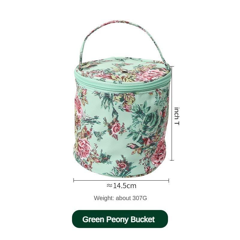 New Weaving Tool DIY Yarn Storage Bag Peony Crochet Woven Storage Bag One Shoulder Printed Round Bucket Bag Luggage Square Bag