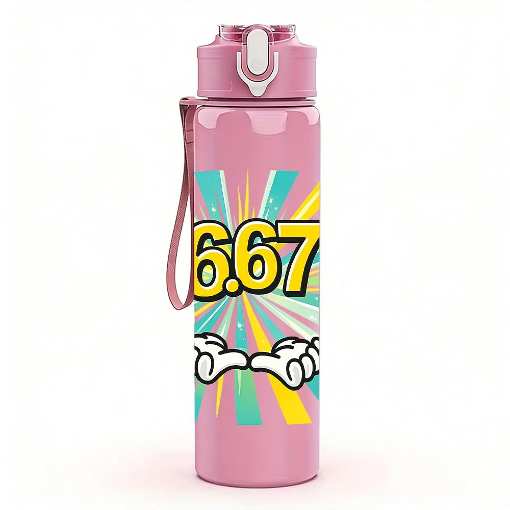1PC 67 Bright Slogan Number Print 750ml Color Plastic Sports Water Bottle Leakproof Flip Straw Lid Suitable for Sports Office Home Use
