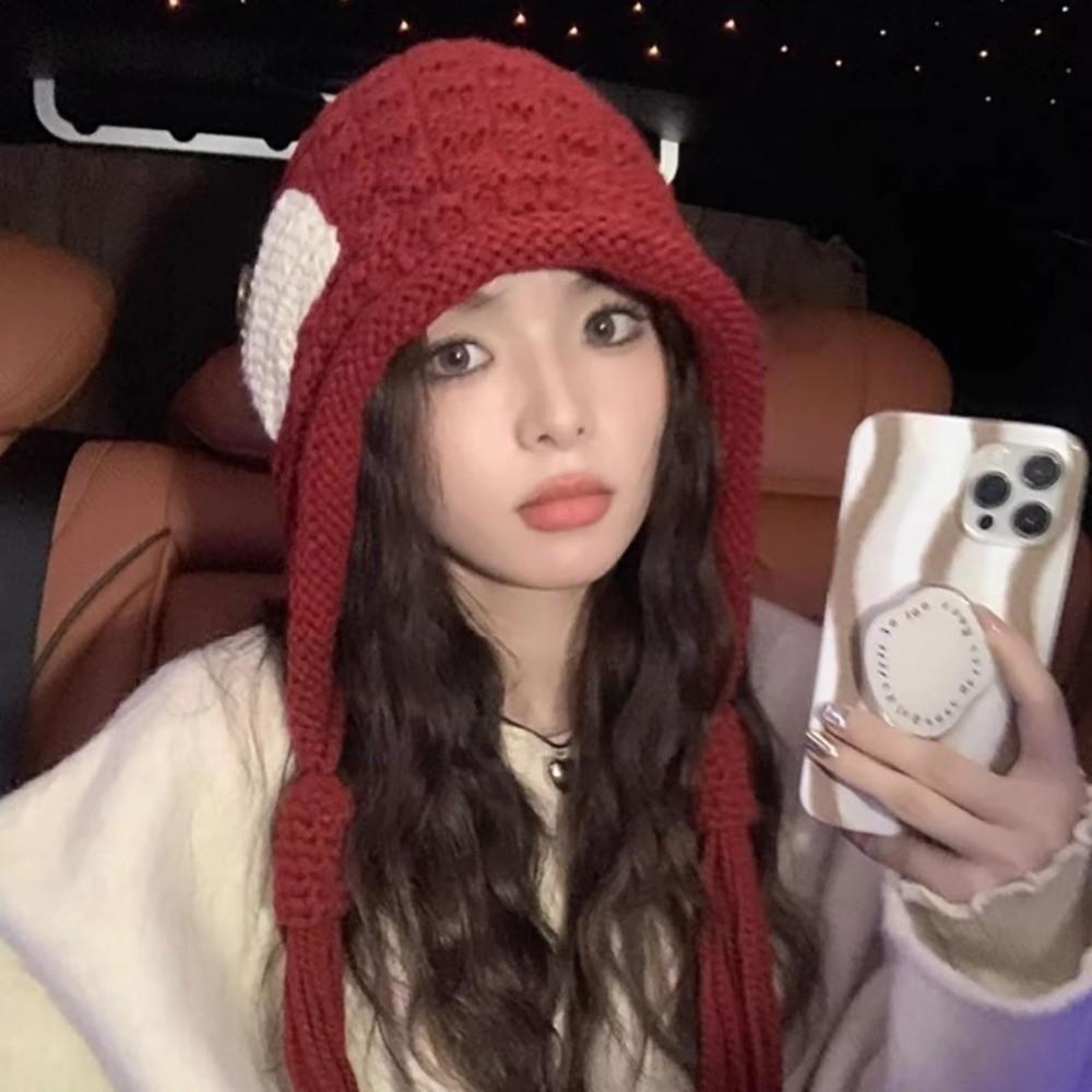 Cloth Sticker Fringed Knitted Hat Solid Color Handmade Braids Hat Casual Crochet Bonnet