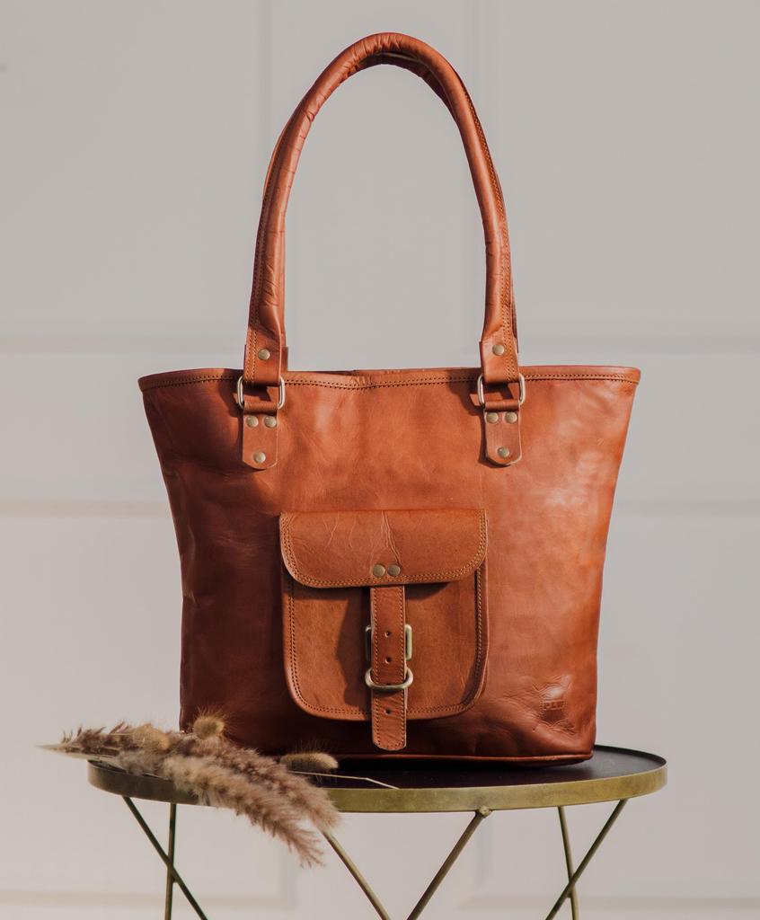 Personalized Handmade Vintage Goat Leather Tote Bag For Women