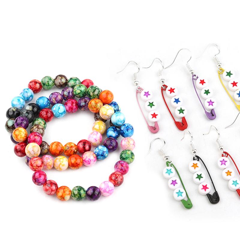 50-100pcs 8/10/12mm Crackle Acrylic Beads Colorful Round Loose Spacer Beads For DIY Jewelry Making Bracelet Necklace Accessories