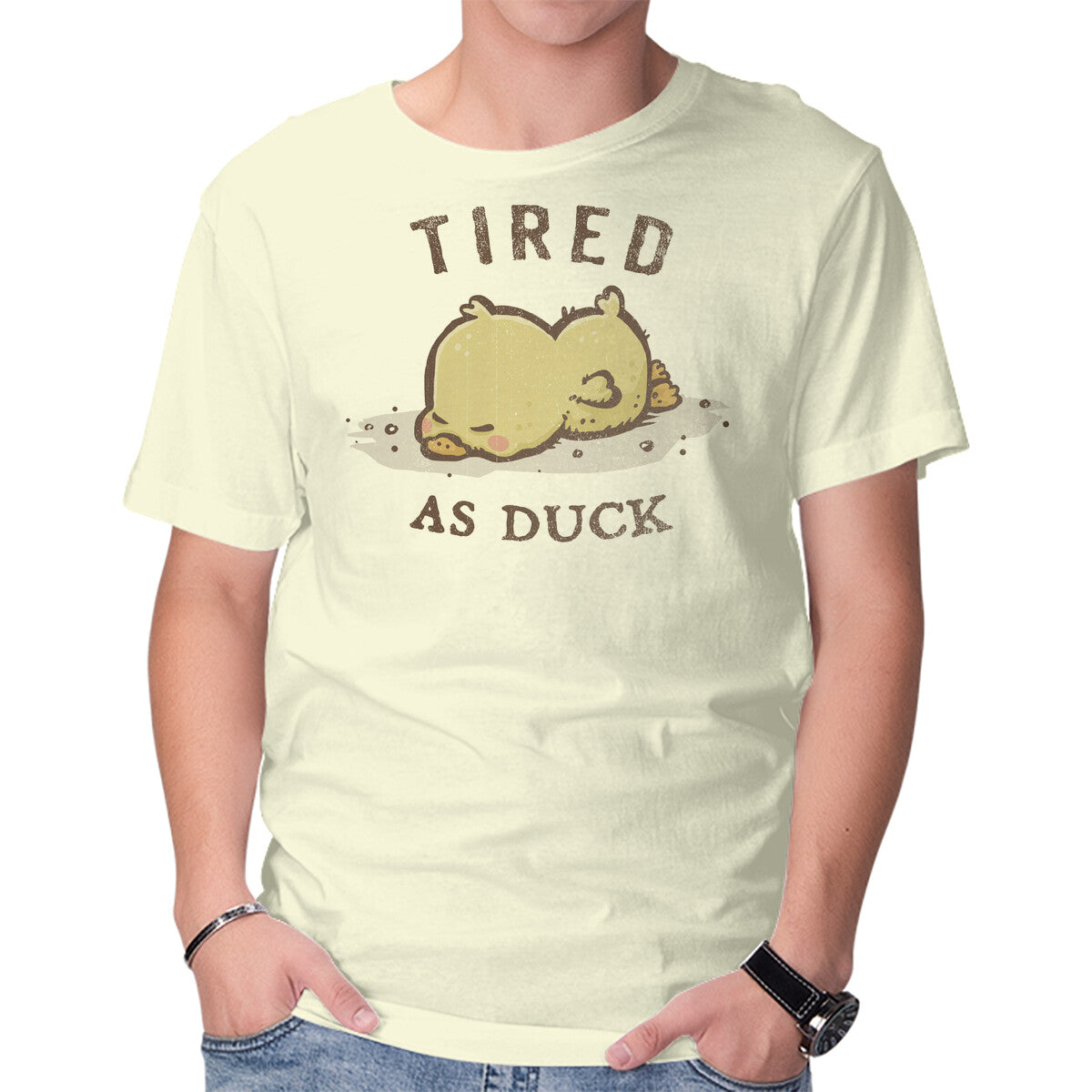 Unisex Crew Neck T-Shirt Tired As Duck Graphic Short Sleeve Casual Tee XL