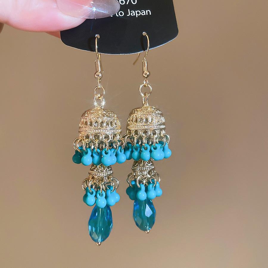 Europäischer und amerikanischer ethnischer Stil, mit Diamanten besetzte Wassertropfen-Quasten-Ohrringe, Steckerohrringe, Damenohrringe, Design-Sinn Nische