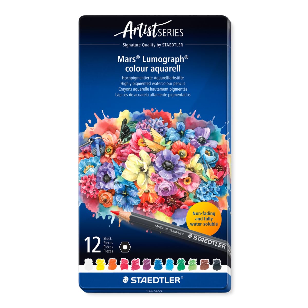Staedtler Mars Lumograph Watercolor 104 M12 Pencils, 12-Color Set,
