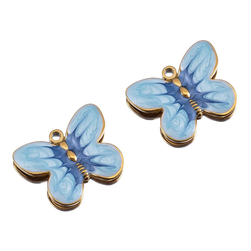 2pcs Stainless Steel Blue Enamel Marine Anklet Charms Bohemia Pendant Base for DIY Earrings Necklaces Vacation Jewelry Findings