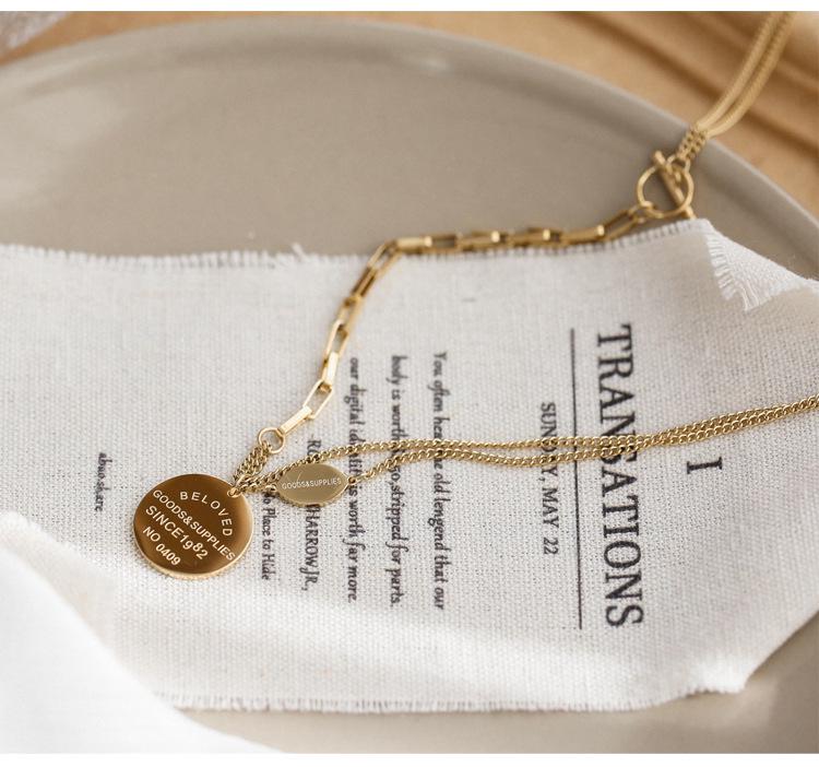 Initial Round Pendant Titanium Steel Sweater Necklace for Women - Versatile & Trendy Jewelry