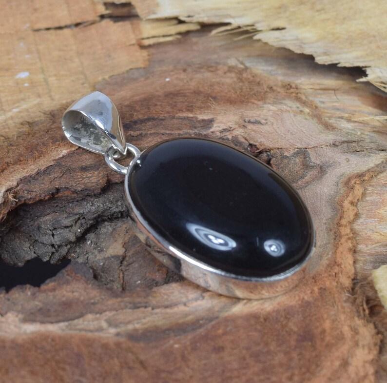 Solid 925 Sterling Silver Black onyx Oval Gemstone Handmade Pendant Unisex Gift Bezel Pendant Jewelry