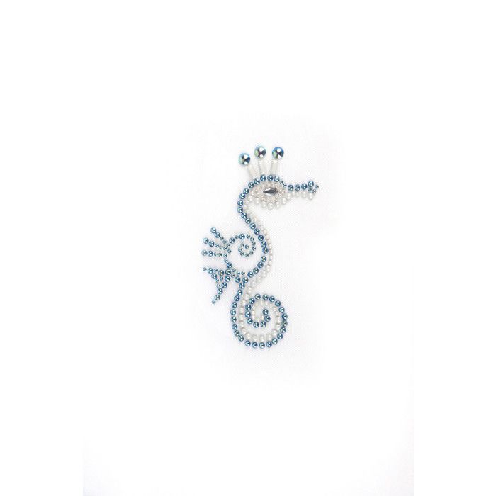 Transfert thermocollant clou et strass Hippocampe bleu 10,5x6cm