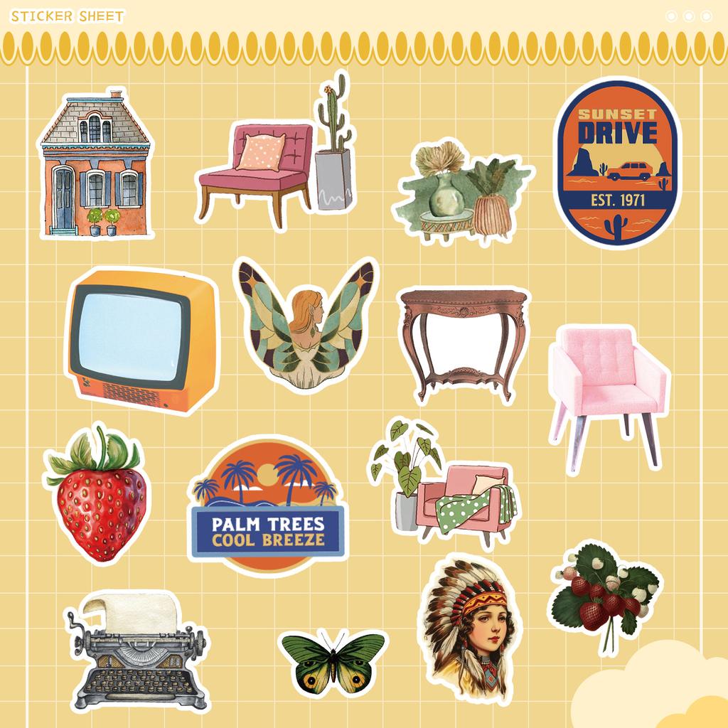 50/100 Retro Style Graffiti Stickers Mobile Suitcase Decoration Waterproof Stickers DIY Hand Account Stickers