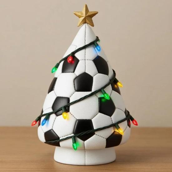Ball Christmas Tree Ornament Fun Football Xmas Tree Decoration Basketball Tree with Golden Star Topper for Festive Holiday Decor