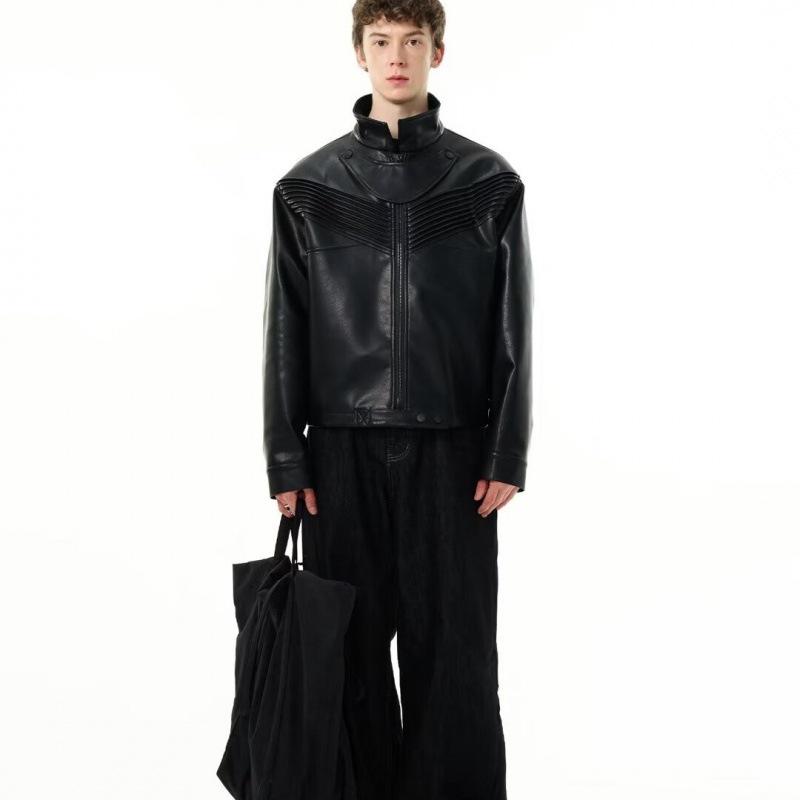 Herren Amerikanische Retro Leder Motorradjacke - Frühling und Herbst Trendiges Nischendesign