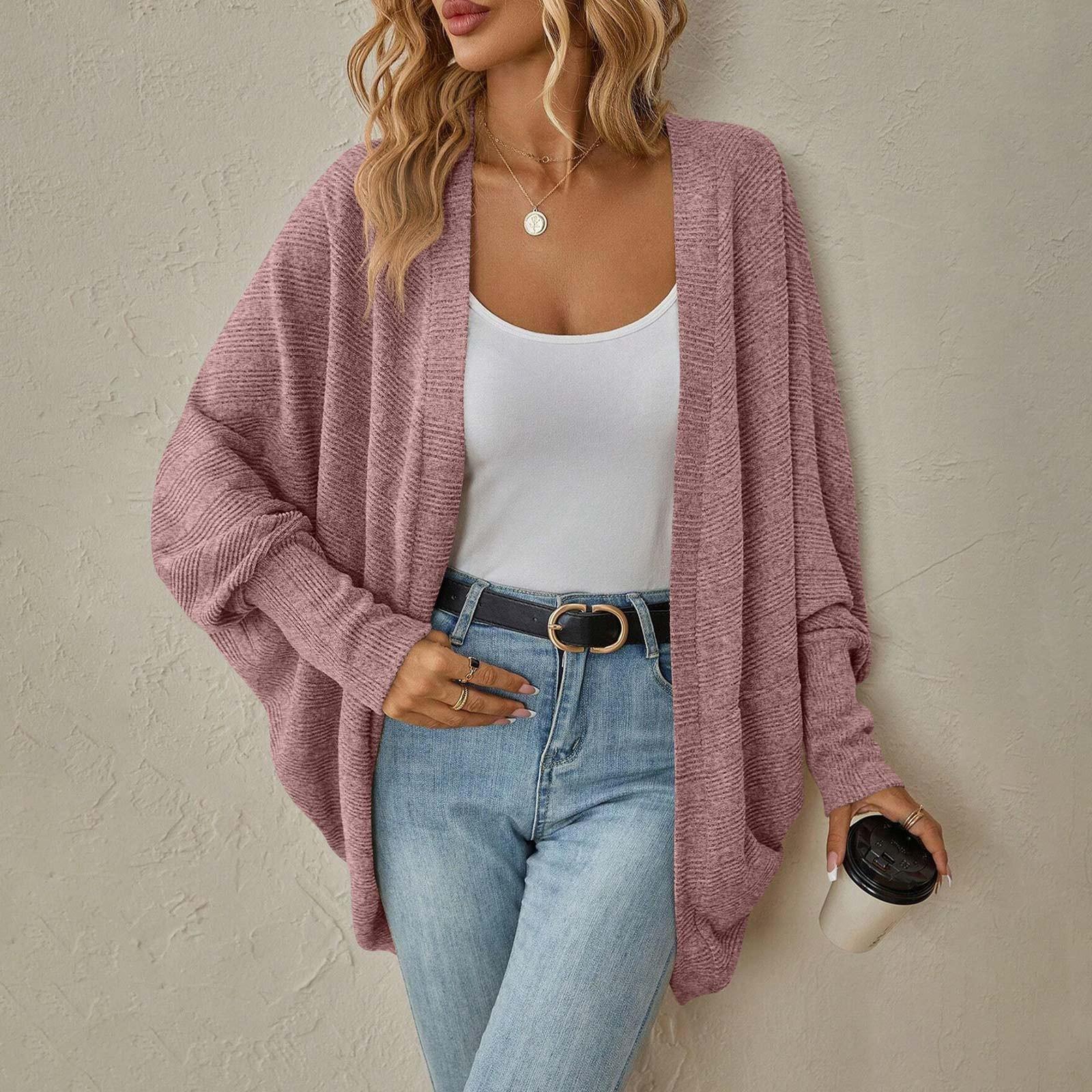 

Женская модная однотонная куртка-свитер с длинным рукавом, кардиган, свободное вязаное пальто XXL розовый