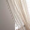 Vintage Geometric Wave Lace Curtain with Tassel, Romantic Semi Sheer Light Filtering Lace Drapes for Living Room Bedroom Kitchen, Multi-Size Available