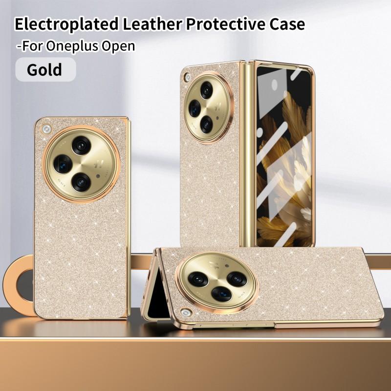 Custodia per Telefono Pieghevole OnePlus Open con Protezione Schermo Integrata Scintillante Galvanizzata Pelle Vegana Copertura Completa Antiurto