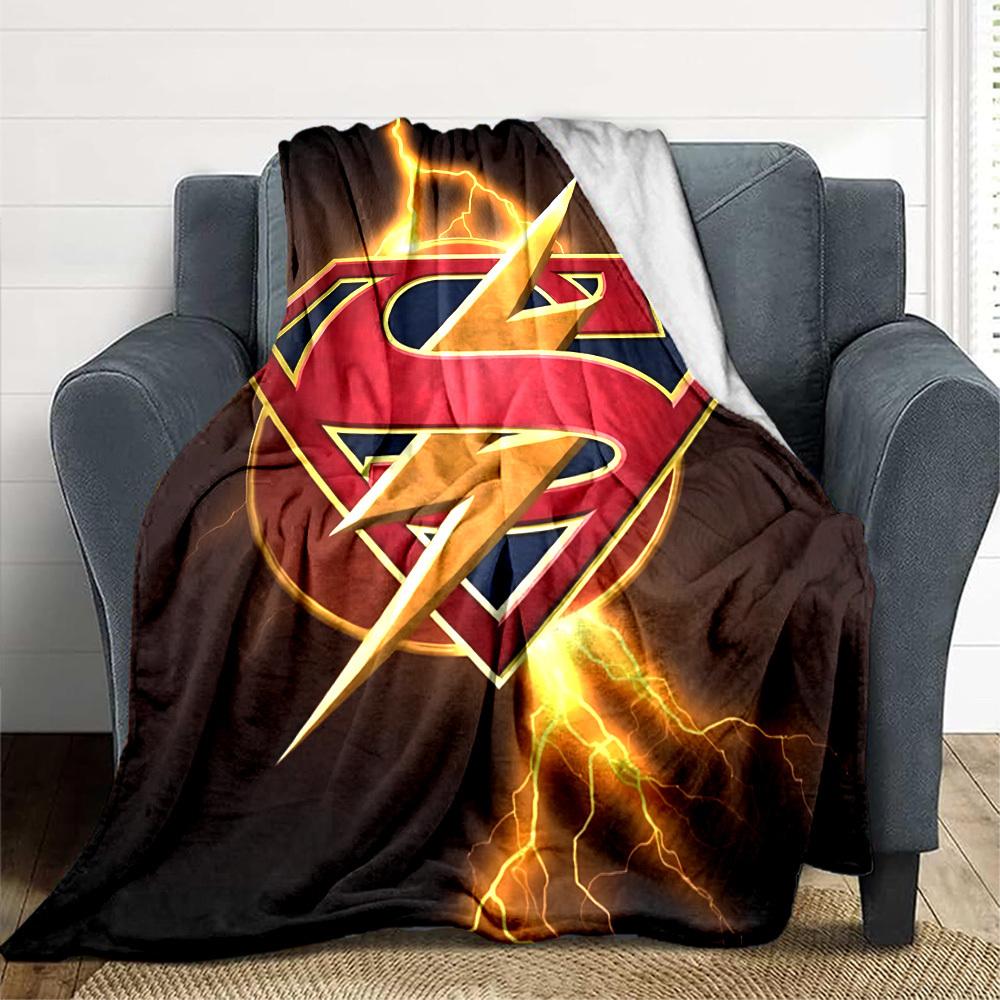 1pc Superman, Lightning Blanket Lightweight Flannel Throw For Sofa, Bed, Travel, Livingroom, Office, Couch, Chair, And Bed