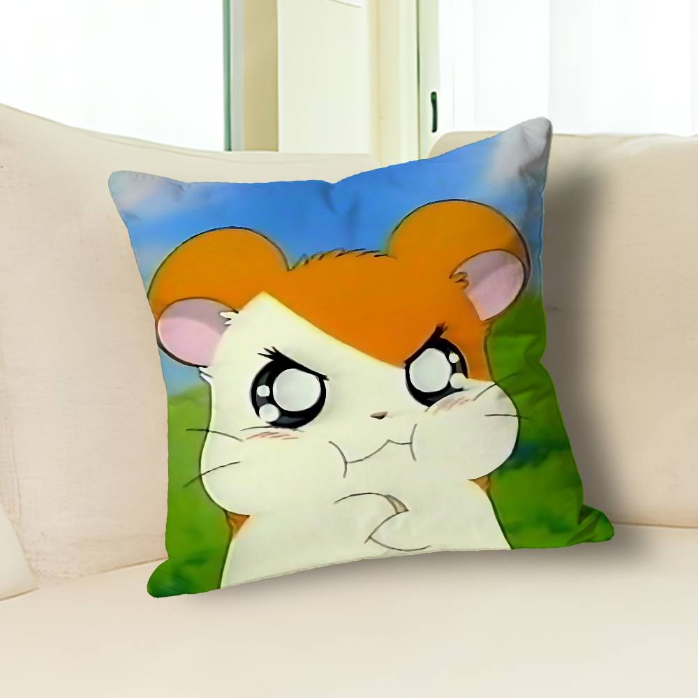 H-Hamtaros Cute Hamster Pillow Cases for Bedroom Living Room Sofa Home Decor Polyester Cushion Cover with Zipper