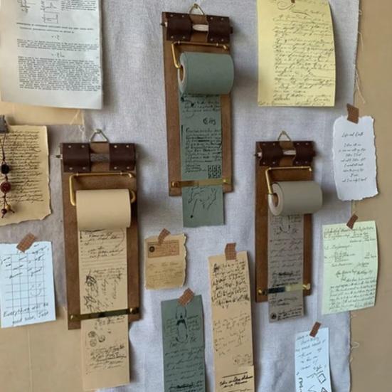 Vintage Scroll Pad with Wooden Roller Tear-Off Memo Paper Dispenser Reusable Hanging Note Board for Home Office