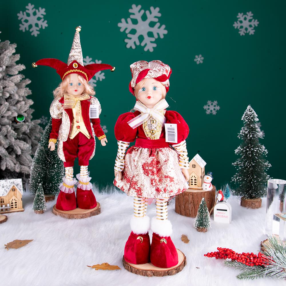 Red-Gold Retro Standing Christmas Jester Doll