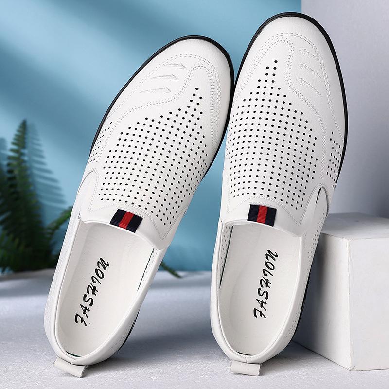 2025 Summer Leather Shoes Soft Leather Men's Shoes Soft Soles Men's Business Casual Shoes Summer Hollow Sandals Overalls Doudou Shoes