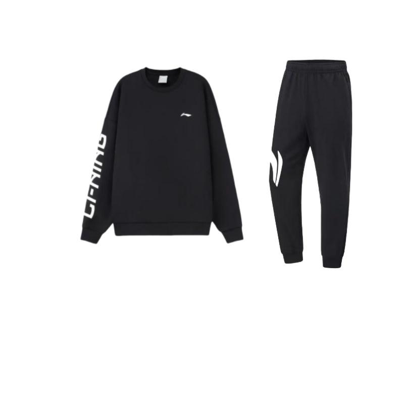 Li Ning Тренировочная серия Логотип Принт Флис Теплый Пуловер Толстовка Однотонный Эластичная Средняя Посадка Длинные Брюки Повседневный Спортивный Костюм YKLU341-1+-AWDTC23-2 M
