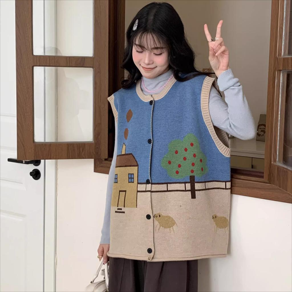 Dimanaf 2024 Plus Size Vest Big Size Autumn Women Pattern Sweaters Knitting Fashion Red Purple Basic Casual Style Loose Sweater