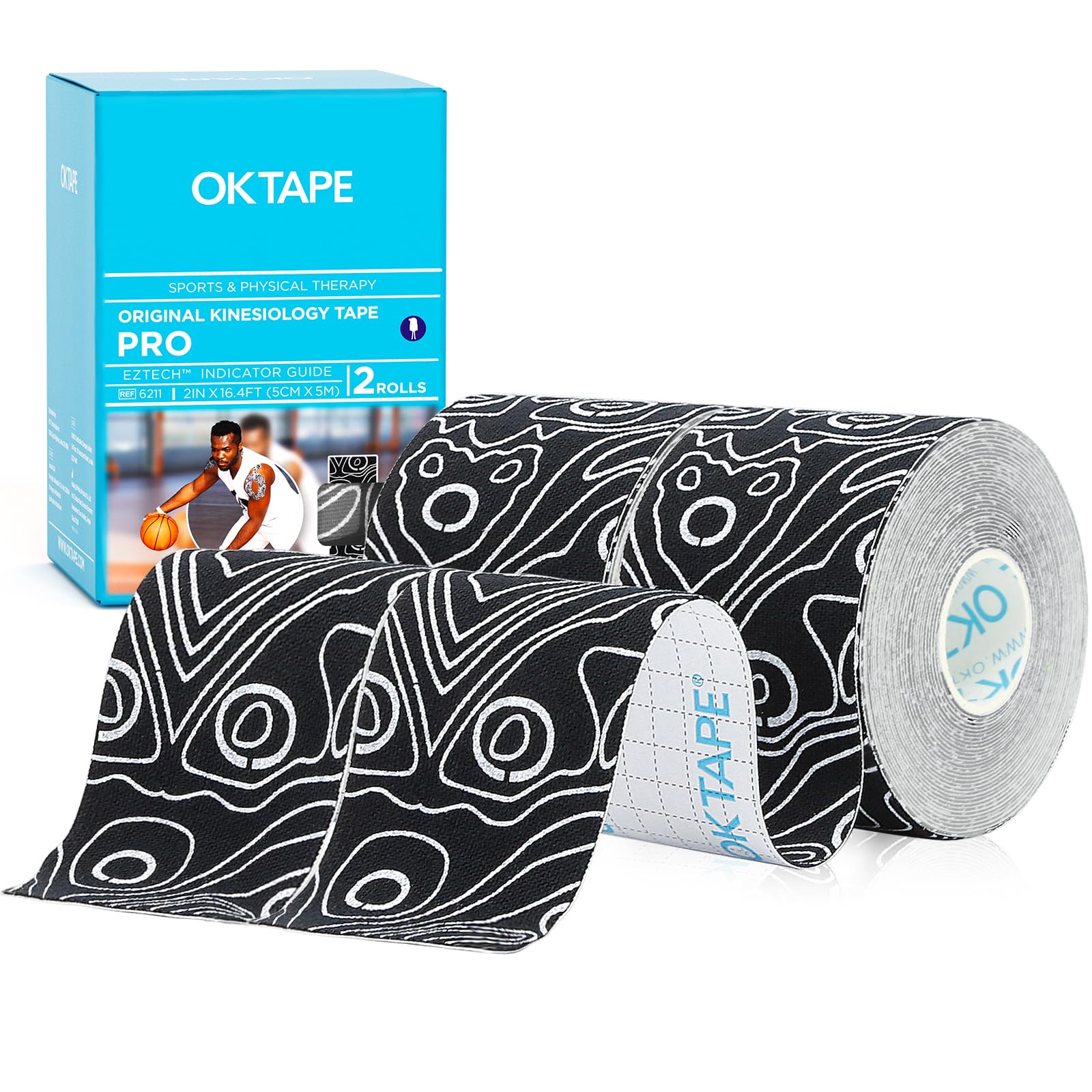 

OKTAPE PRO Kinesiology Tape 50mm x 5m Kinesiology Tape Taping Stretchable Sports Tape Muscle Support Training Workout (Black & White)