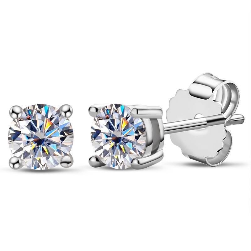 D-Color Moissanite Stud Earrings with Micro-Paved Four-Prong S925 Sterling Silver