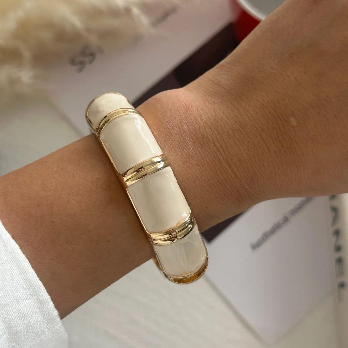 

DIEZI Hip Hop Punk 9 Colors enamel Wide Bangles For Women Men Exaggerated Fashion Gold Color Bangles Bracelets Gift Jewelry бежевый