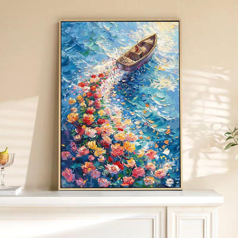 DIY Diamond Sticker Rose Flower Handmade Point Diamond Cure Decompression Sailboat Flower Bloom Living Room Bedroom Decorative Painting