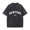 New York USA Arched City Text Graphic Washed Short Sleeve Loose Streetwear Tee Hip Hop