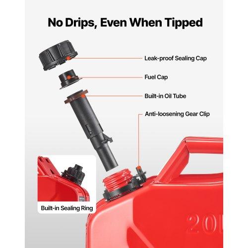 VEVOR Metal Fuel Container, 20 L, Fuel Jerry Can with Spout and Comfort Handle, 6 L/min Max Flow Rate