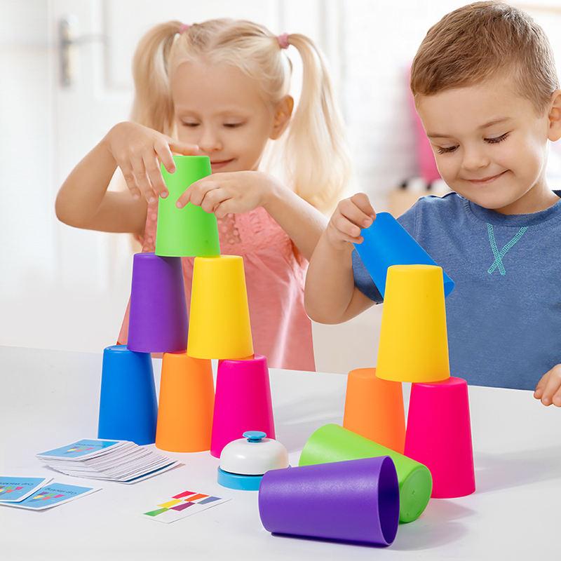 Montessori Stack Cup Speed Game Toys with Card Color Cognition Logic Parent-child Interactive Toys for Kids Early Education Toy