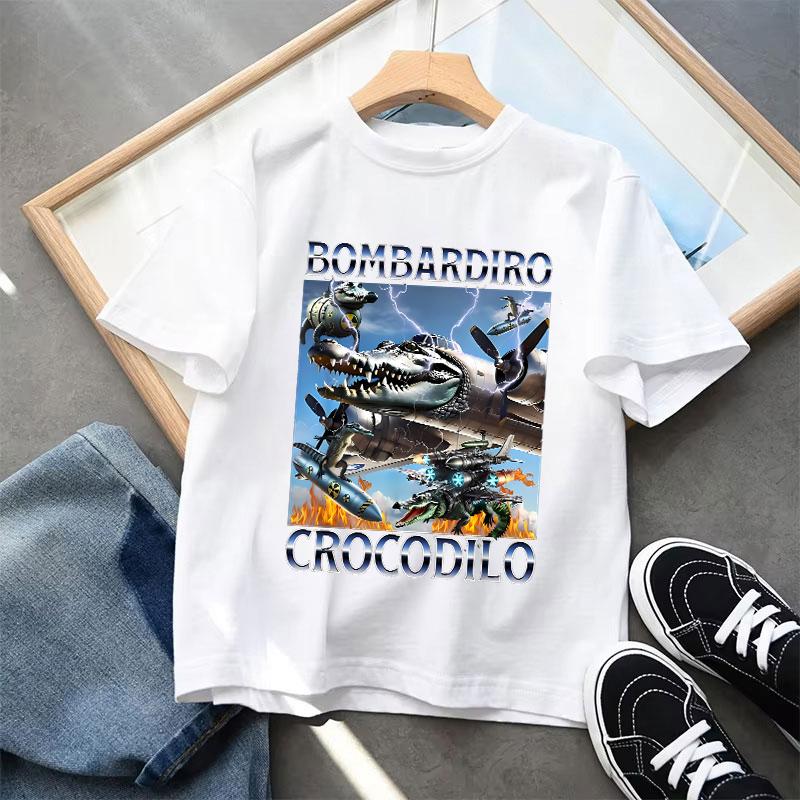 T-shirt Italian Brainrot per Bambini Anime Cartone Animato Carina Maglietta a Maniche Corte Ragazzi Ragazze Moda Estiva Top Abbigliamento per Bambini Regali 130