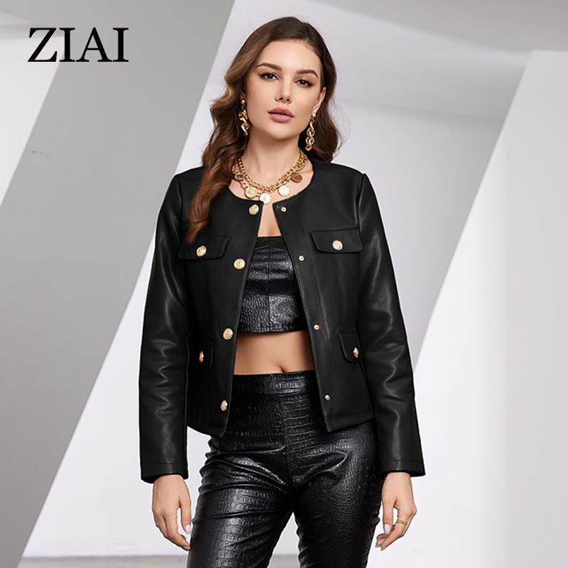 ziai New Spring Autumn Women Short Faux Leather Jacket Casual PU Coat Loose Motorcycle Jackets Fashion Streetwear Oversized Korean Coat YDP-21597