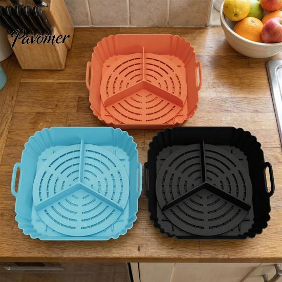 Nonstick Grilling Tray 2PCS Air Fryer Silicone Baking Pan with Handles, Square And Rectangular Microwave Safe Oven Set, Liner for Roasting Steaming