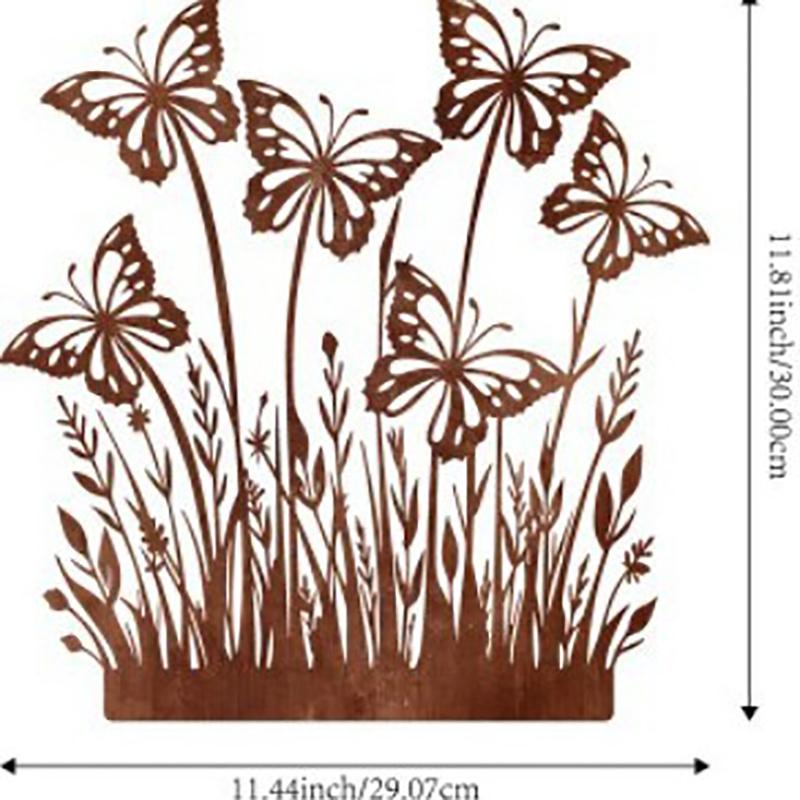 1/10Pcs Patina Finish Outdoor Decor Rustic Metal Garden Stake With Butterfly Flower Design For Garden Patio Balcony Flower Pot