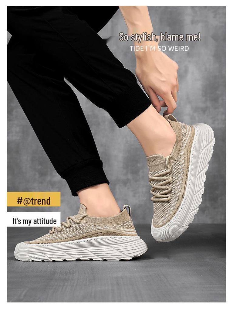 Letnie męskie oddychające sneakersy z siateczki – wszechstronne buty casualowe do biegania na grubej podeszwie w stylu koreańskim