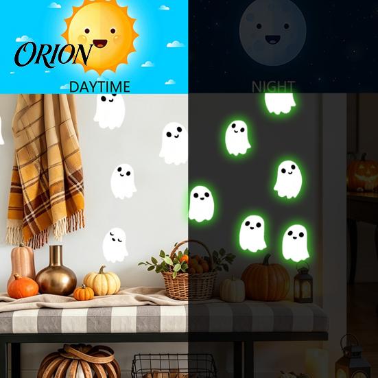 Night Light Room Wall Accents Halloween Glow-in-the-Dark Stickers, Cute Cartoon Pumpkin Ghost Decals, Waterproof Removable Atmosphere Decor