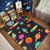 Cartoon Outer Space Rug for Kids Bedroom, Galaxy Planet Solar System Carpet, Educational Rockets and Satellites Play Mat
